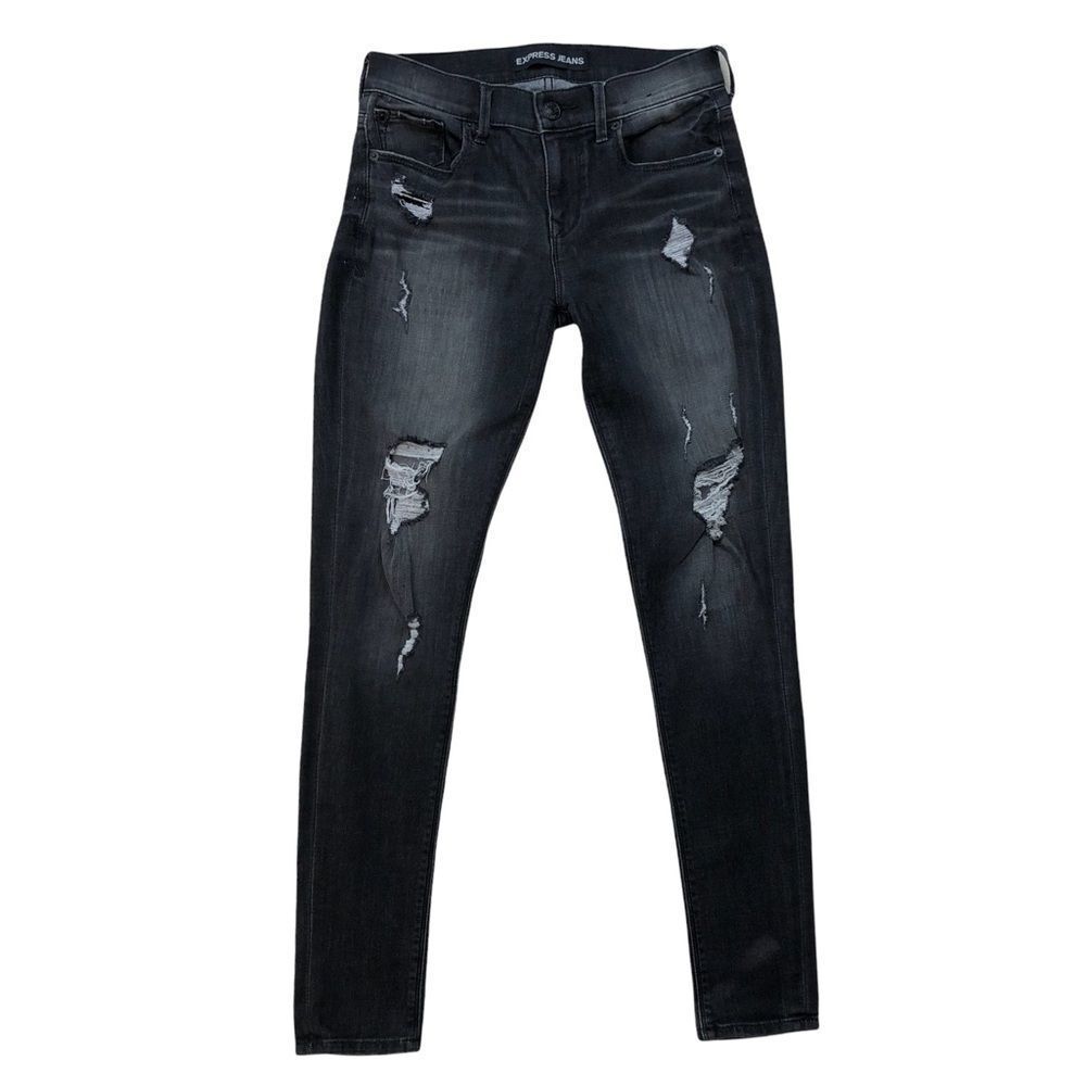 Express Jeans Mia Midrise Distressed Black Legging sz 2